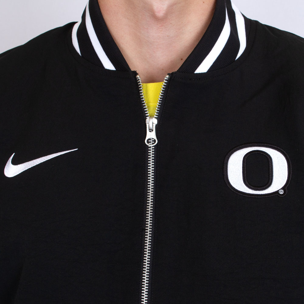 Classic Oregon O, Nike, Black, Coat/Jacket, Polyester Blend, Men, Football, Crinkled, Twill, Bomber style, Varsity Stripe Cuffs, 797559